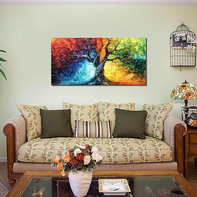 THRLVEART Colorful Tree Pictures Wall Decor for Living Room - Home Office Decor for Women - Tree of life Wall Art for Dorm Room Girl Size 20" x 40"