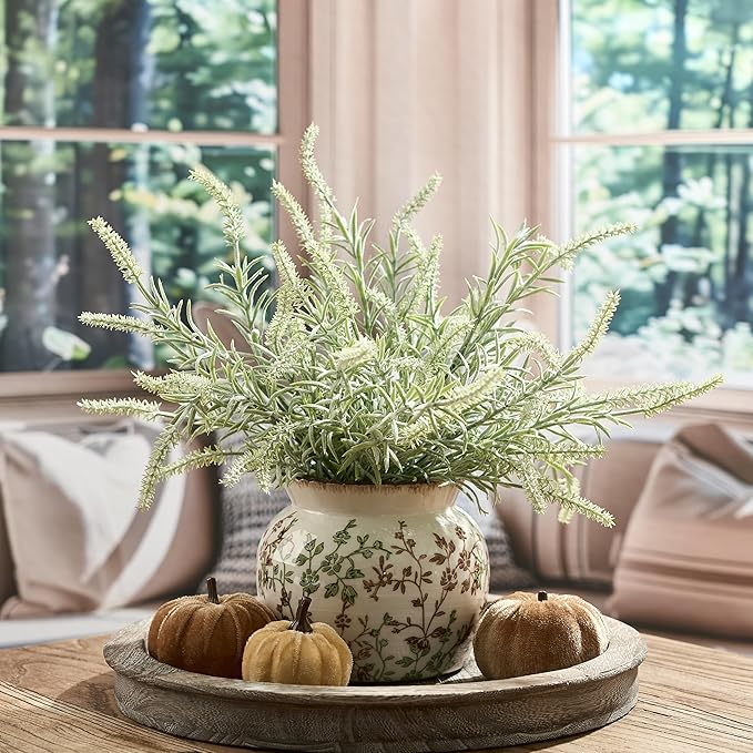 SIDUCAL Ceramic Green and Beige Vase with Wide Mouth Lace, 4.84 Inch Cracked Chinoiserie Rustic Farmhouse Vases, Pastoral Retro Vase for Home Decor, Table, Living Room, Bathroom, Shelf, Wedding