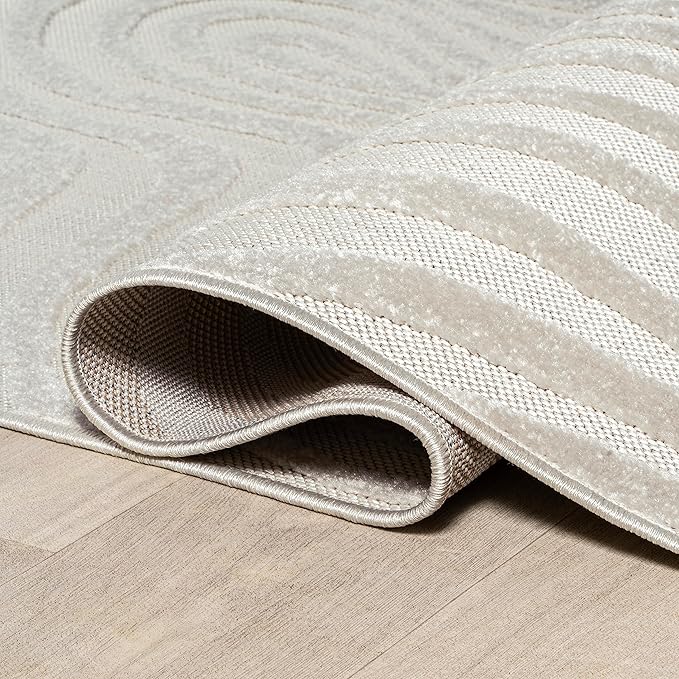 JONATHAN Y Maribo High-Low Abstract Striped Cream/Ivory 12x18 Indoor/Outdoor Area Rug, Pet Friendly, Non-Shedding, Stain Resistant, Easy-Cleaning for Backyard, Patio (SCN103A-18)