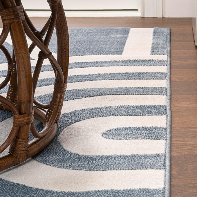 JONATHAN Y Sun Two-Tone High-Low Indoor Area Rug 3X5 Blue/White, Aelius MidCentury Scandinavian Abstract for Living Room, Bedroom, Kitchen, Easy-Cleaning, Pet-Friendly, Non-Shedding SND101C-3