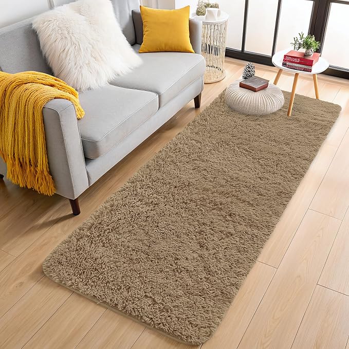 OLANLY 2x4 Machine Washable Runner Rugs for Hallway, Soft Fluffy Shaggy Bedside Rugs for Bedroom, Living Room, Indoor Floor Carpet for Kids Girls and Boys, Home Decor Aesthetic, Taupe