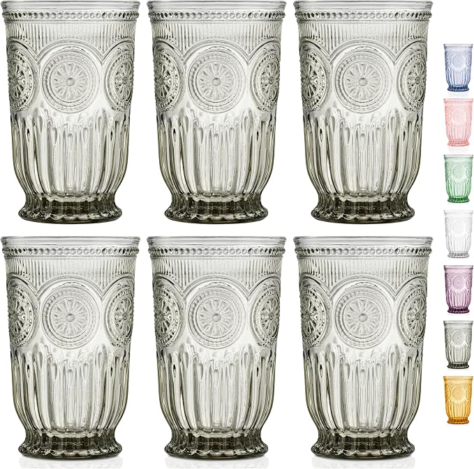 Smokey Black Highball Glasses Set of 6 —10 oz Tall Drinking Glasses
