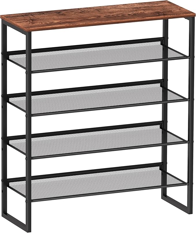 CHEMPFR Shoe Rack - Sturdy Steel Shoe Organizer for Front Door Entrance Closet Entryway with Spacious Top - Industrial Style Strong Mesh Storage Shelves (5-Tier 11.8"x36.2"x31.5")