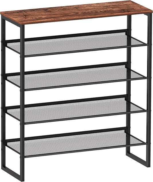 CHEMPFR Shoe Rack - Sturdy Steel Shoe Organizer for Front Door Entrance Closet Entryway with Spacious Top - Industrial Style Strong Mesh Storage Shelves (5-Tier 11.8"x36.2"x31.5")