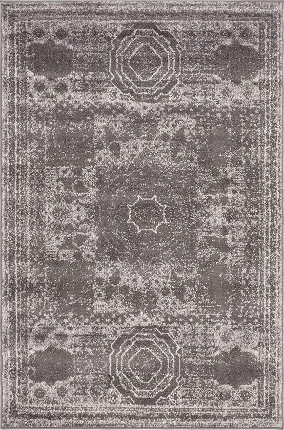 Unique Loom Bromley Collection Area Rug - Wells (4' 1" x 6' 1" Rectangle, Dark Gray/ Gray)