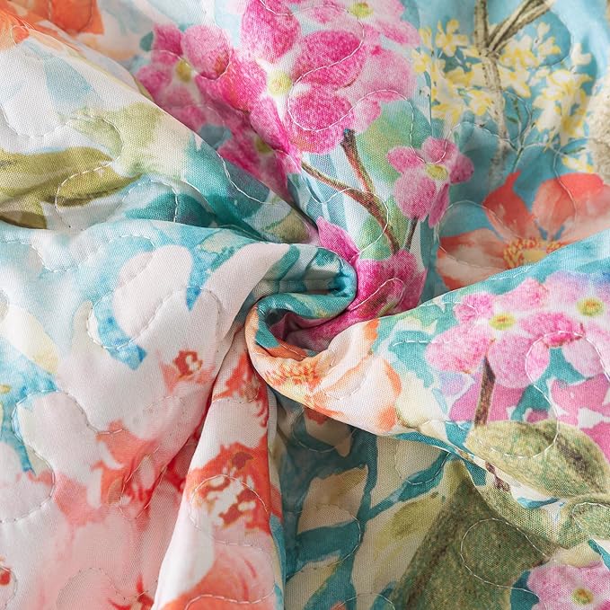 HoneiLife King Quilt Bedding Set - Floral Quilt Sets 3-Piece,Wildflower Bedspreads for King Bed, Microfiber Coverlets Botanical Bed Cover Quilt King Size All Season Quilts-Dream Garden,Coral Pink