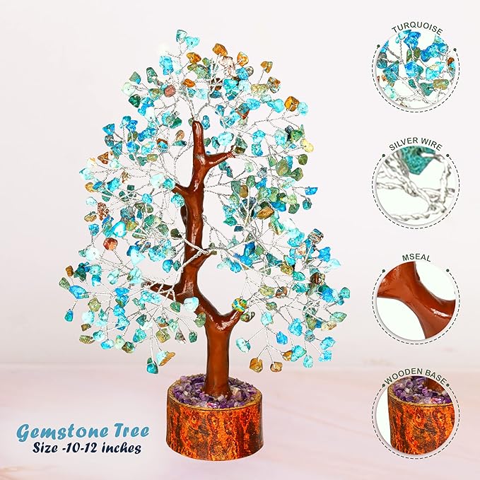 Turquoise Crystal Bonsai Tree - Feng Shui Gemstone - Spiritual Gift for Women - Tree of Life Decor - Chakra Stone - Positive Energy