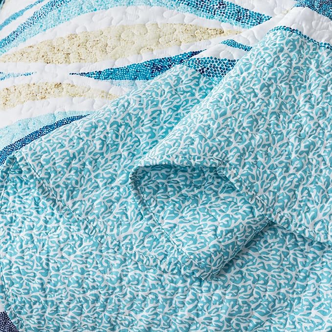 HoneiLife California King Quilt 120x120 - Beach Quilt 3 Pieces, Coastal Quilt Sets, Oversized King Bedspreads, Nautical Bedspreads Ocean Coverlets, Lightweight Bed Cover, Summer Quilts