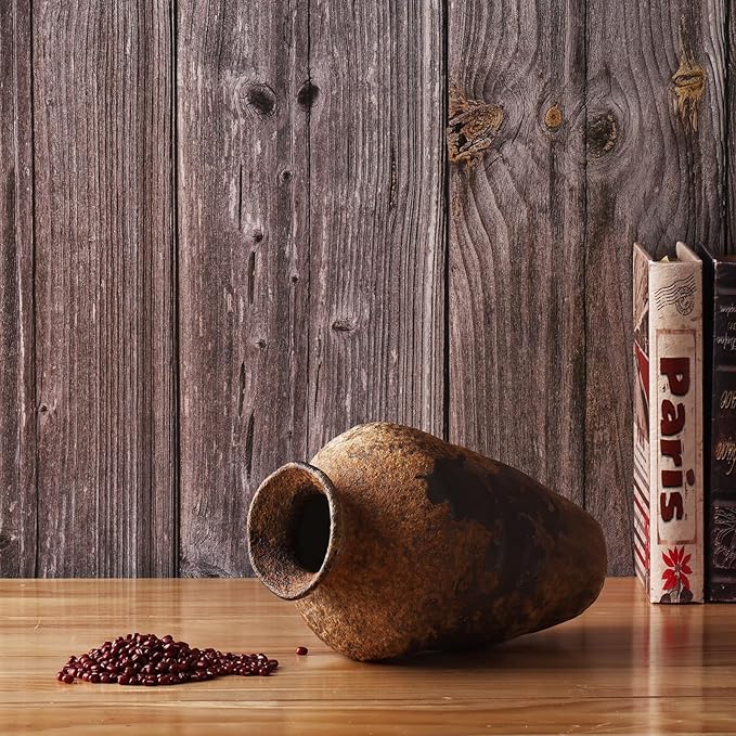 Small Stone Vase for Rustic Home Decor, Farmhouse Antique Pottery Vase Furniture&Table Flower Decorative, Round Terracotta Vases for Living Room Decor, Modern Rustic Concrete Clay Art Vases
