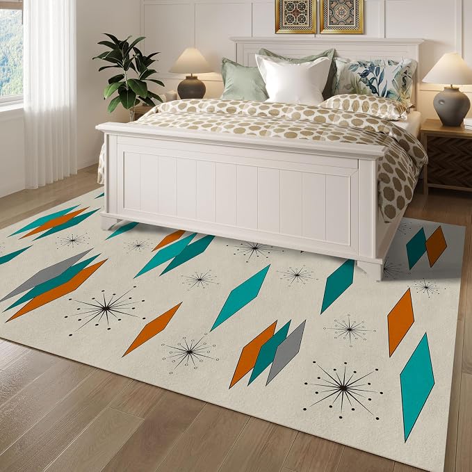 Mid Century Modern Rug for Living Room 8'x10', Non-Slip Machine Washable Carpet Atomic Retro Area Rug for Bedroom Dining Room Office Indoor Modern Home Decor
