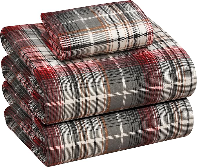 RUVANTI Flannel Sheets Twin Size - 100% Cotton Double Brushed Twin Sheets Set, Deep Pockets 16 Inches, All Seasons Breathable & Extra Soft Bed Sheets, Warm & Cozy, 3 Piece, Halloween Check