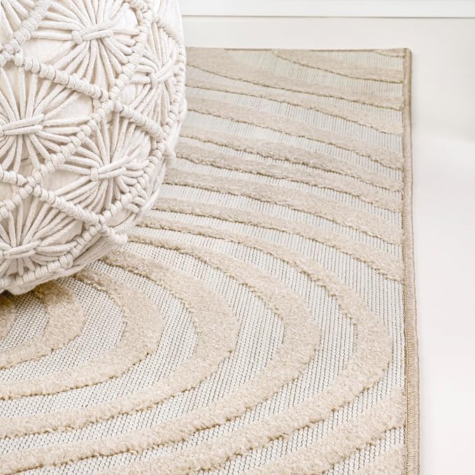 JONATHAN Y Maribo High-Low Abstract Striped Beige/Cream 8x10 Indoor/Outdoor Area Rug for Patio, Backyard, Living Room, Bedroom, Office, Hose-Washable (SCN103D-8)