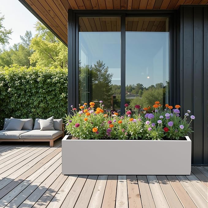 Casaphoriar Metal Planter Box 36"x9"x9", Rectangular Planter and Drainage Holes, Perfect for Outdoor Patio and Balcony Decor, Grey