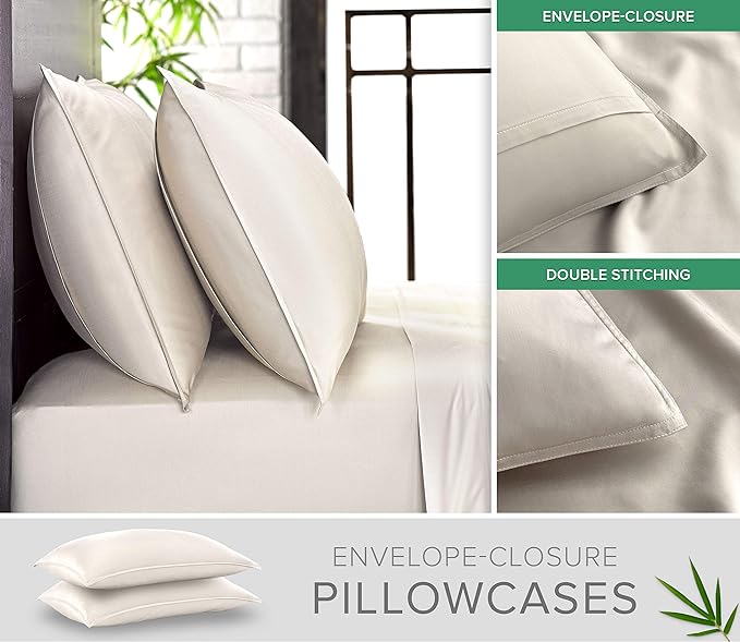 Pure Bamboo California King Sheets, Genuine 100% Organic Viscose Derived from Bamboo Bed Sheet Set, Soft & Cooling, Double Stitching, 2 Year Quality Promise (California King, Ivory)