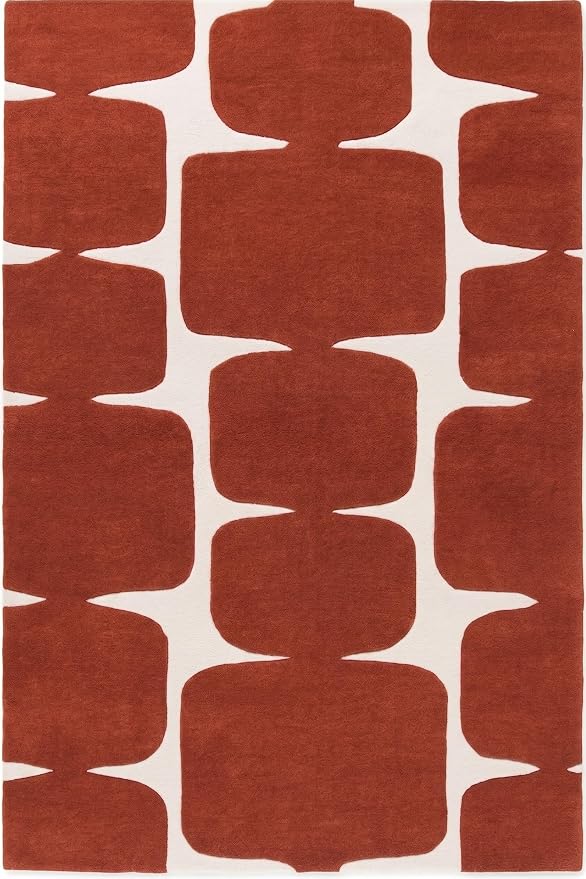 Restoration and Renovation Modern Wool Area Rug - Contemporary Abstract Geometric Design, Thick & Soft Hand-Tufted Carpet - Ideal for Indoor Decor in Living Room, Bedroom (Rust, 5' x 8')