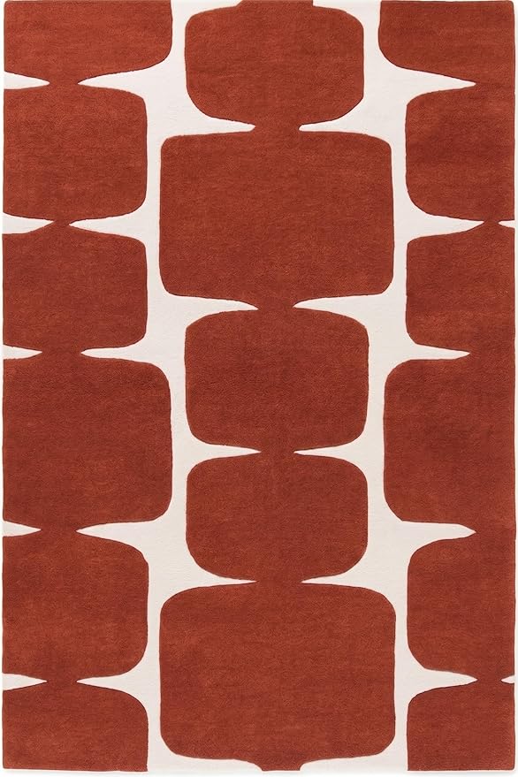Restoration and Renovation Modern Wool Area Rug - Contemporary Abstract Geometric Design, Thick & Soft Hand-Tufted Carpet - Ideal for Indoor Decor in Living Room, Bedroom (Rust, 8' x 10')