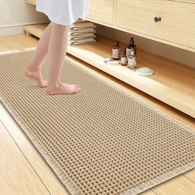 Smiry Waffle Bath Mat 47x24, Extra Soft Absorbent Bathroom Rugs, Non Slip Machine Washable Quick Dry Bath Rugs for Bathroom Floor, Tub, Shower, Home Decor Accessories, Brown