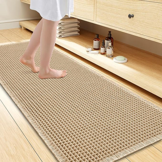 Smiry Waffle Bath Mat 47x24, Extra Soft Absorbent Bathroom Rugs, Non Slip Machine Washable Quick Dry Bath Rugs for Bathroom Floor, Tub, Shower, Home Decor Accessories, Brown
