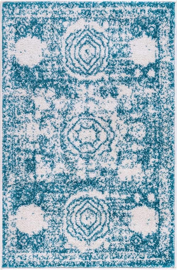 Unique Loom Bromley Collection Area Rug - Wells (2' x 3' 1" Rectangle, Turquoise/ Ivory)