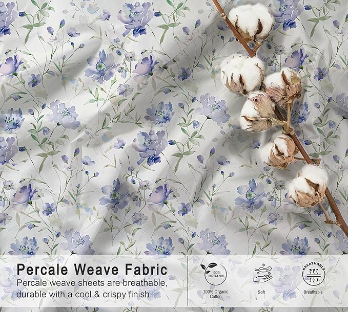 RUVANTI 100% Organic Cotton Sheets Split King, Percale Weave, GOTS Certified, 5-Piece Set, Deep Pocket 15", Crisp & Breathable, Soft Durable Bedding, Sábanas Algodón Orgánico – Heather