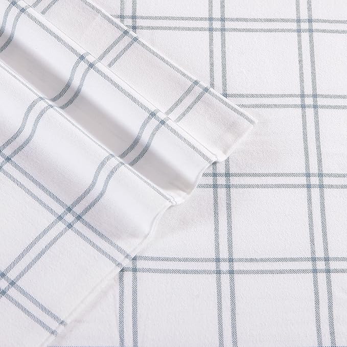 Eddie Bauer - Flannel Sheets Full Size, Anti-Pilling & Wrinkle Resistant Cotton, Touchably Soft for All-Season Comfort - Bed Sheets with Matching Pillowcases & Fitted Sheet (Westridge Plaid Blue)