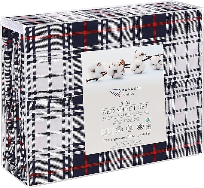 RUVANTI 100% Cotton Full Size Bed Sheets, 4 Pieces, Soft & Breathable Percale Weave Bedding, Deep Pocket 16", Hotel Standard, Crisp Cool Feel, Durable, Perfect Sheet Set Floral, Prussian