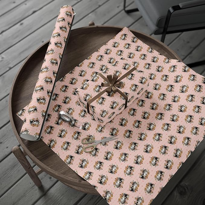 Meandering Annie Pink Floral Kitty Wrapping Paper, Retro Blush Cat Flower Print Gift Wrap Roll, Birthday Valentine's Day 30"x72"