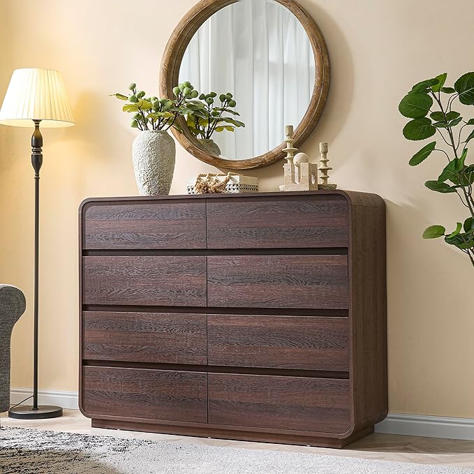 Modern 8 Drawer Dresser, 47- Inch Wood Chest of Drawers with Large Storage, Walnut Dresser Closet for Bedroom, Living Room, Nursery.