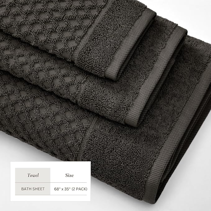 Great Bay Home Oversized Bath Sheets - 100% Cotton 2 Pack 68x35 Extra Large Towel - Absorbent, Durable, Quick-Dry Towels for Bathroom (Midnight)