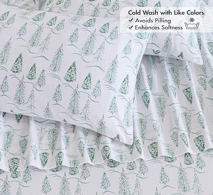 RUVANTI Flannel Sheets Full Size - 100% Cotton Double Brushed Bed Sheets Set, Deep Pockets 16 Inches, All Seasons Breathable & Extra Soft Full Sheets, Warm & Cozy, 4 Piece, Alpine Serenity