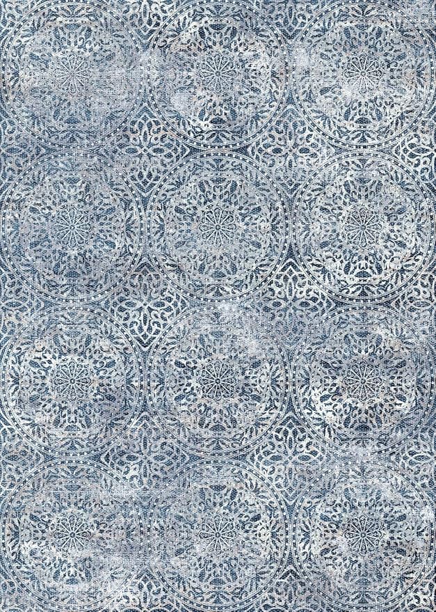 vivorug Round Rug 6ft Vintage-Inspired Round Area Rug Non-Slip Indoor Carpet for Living Room Bedroom Entryway, Stain Resistant Home Decor Circle Rug, Blue Medallion