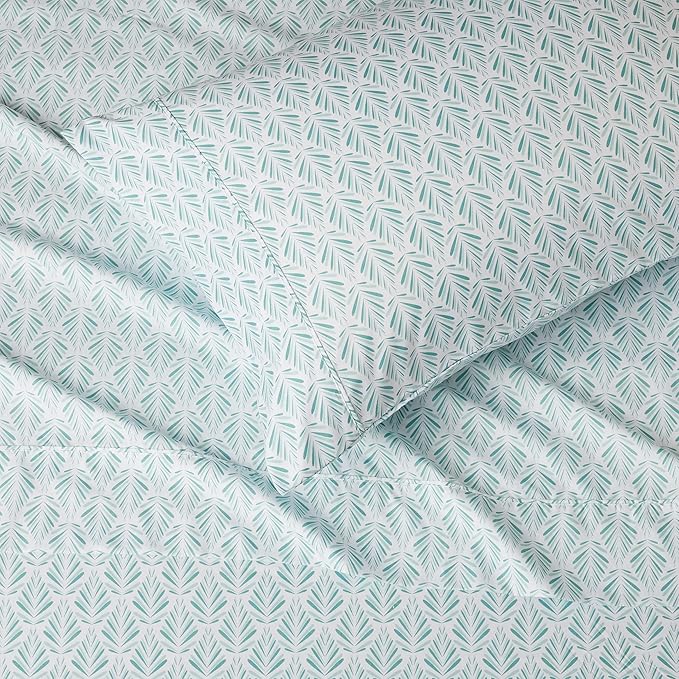 Amazon Basics Lightweight Super Soft Easy Care Microfiber 3 Piece Bed Sheet Set With 14-Inch Deep Pockets, Twin XL, Aqua Fern, Printed