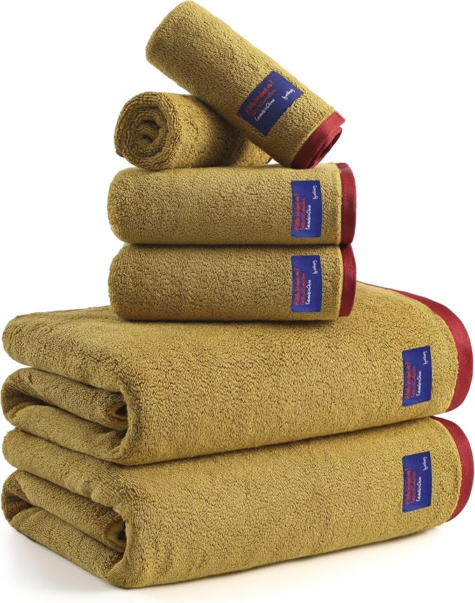 REDKISS 6 Piece Bath Towel Set, 100% Cotton, Soft Absorbent 600 GSM | Includes 2 Bath Towels, 2 Hand Towels & 2 Washcloths | Quick Dry | Contrast Border Design | Bathroom | Guest Bath & Apartment