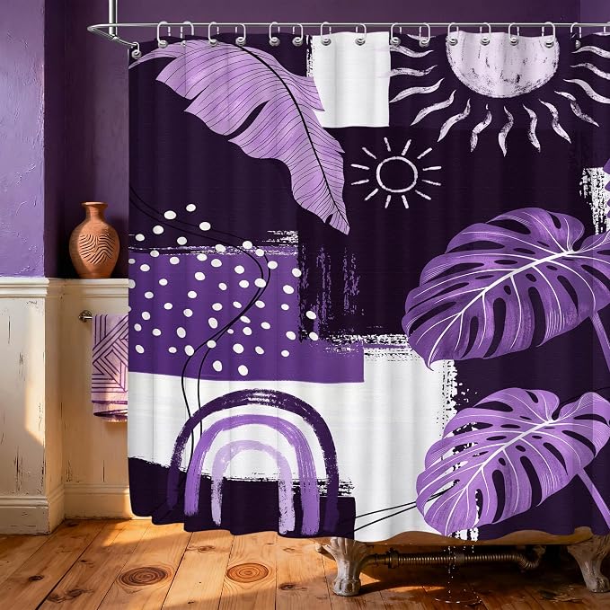 Extra Long Shower Curtain Extra Tall Boho XL Dark Purple Shower Curtains for Large Bathroom Decor Sets, Waterproof Cloth Fabric with Hooks, 108x72 Inch
