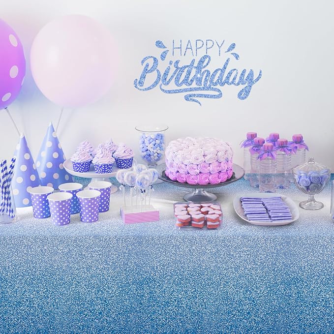 FunnyPars 3 Pack Ombre Blue Plastic Tablecloth for Parties, Gradient Pastel Blue Disposable Tablecloths for Rectangle Tables, Sprinkle Table Cover for Wedding Birthday Anniversary Party, 54 x 108Inch