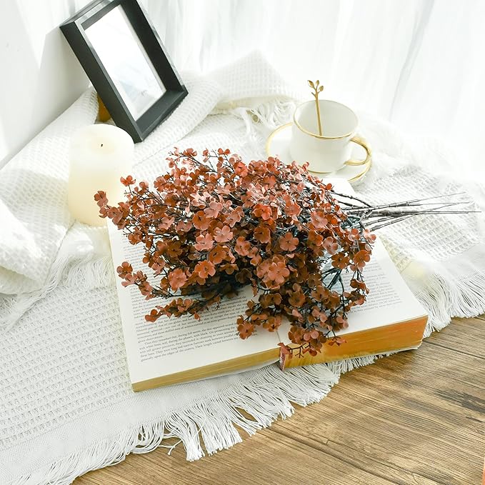 Mandy's Brown Artificial Baby’s Breath European Flowers 6 Bundles Silk Gypsophila with Bendable Stems for Fall Thanksgiving & Christmas Centerpiece Wedding Decor and Table Arrangements