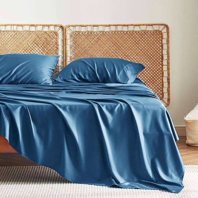 Bedsure Cooling Sheets Twin XL, Rayon Derived from Bamboo, Breathable & Soft Twin XL Sheet Sets, Deep Pocket Up to 16", Hotel Luxury Silky Dorm Bedding for Hot Sleepers, Teal