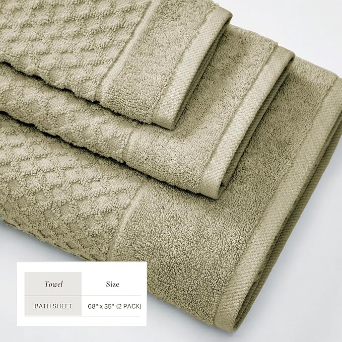 Great Bay Home Oversized Bath Sheets - 100% Cotton 2 Pack 68x35 Extra Large Towel - Absorbent, Durable, Quick-Dry Towels for Bathroom (Desert Sage Green)