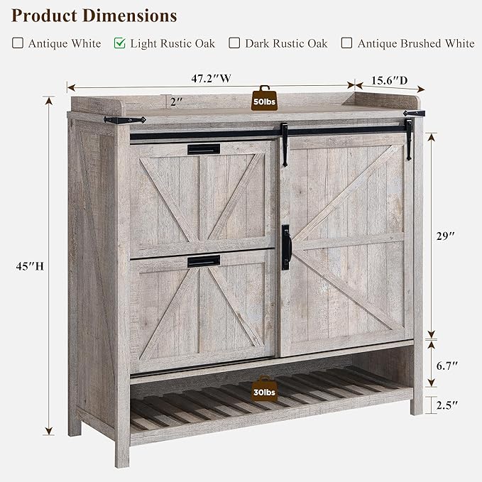 OKD Shoe Storage Cabinet with 2 Flip Drawers & Sliding Door, Farmhouse Entryway Shoe Organizer, Freestanding Rustic Hidden Shoe Rack Cabinet for Entryway, Light Rustic Oak