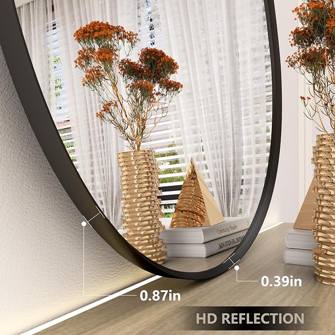 60x32 Black Matte Irregular Wall Mirror, Large Black Asymmetrical Bathroom Mirror, Decorative Aluminum Frame for Bathroom Bedroom, Shatterproof, Anti-Rust (Horizontally/Vertically)