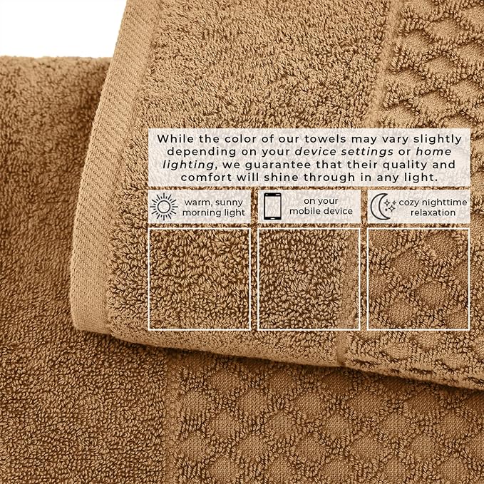 Great Bay Home Hand Towels - 100% Cotton 6 Pack 26x16 Hand Towel Set - Absorbent, Durable, Quick-Dry Towels for Bathroom (Mocha)