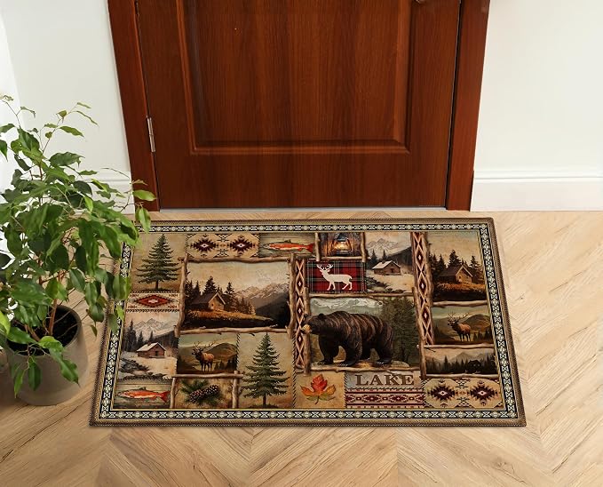 2'x'3 Rustic Lodge Bear Moose Deer Small Entryway Rugs Vintage Farmhouse Cabin Decor Front Door Mat Indoor Entrance for Entryway Kitchen Bathroom Bedroom Entry Area Rug Non Slip Machine Washable