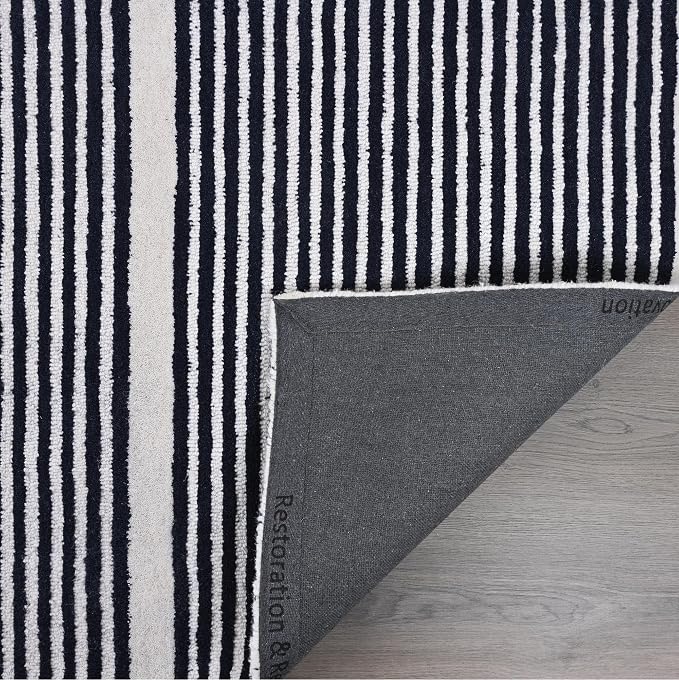 Modern Handmade Wool Area Rug, Abstract Curved Line Geometric Carpet for Living Room Bedroom, Contemporary Tufted Indoor Rug with Soft Pile and Cotton Backing (Ink, 8' x 10')