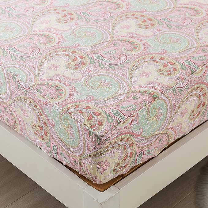 FADFAY 4 Piece Pink Paisley Bed Sheet Set Luxury Bedding Sets Designer Bedding Collections 800 Thread Count 100% Egyptian Cotton Deep Pocket-Twin XL Size