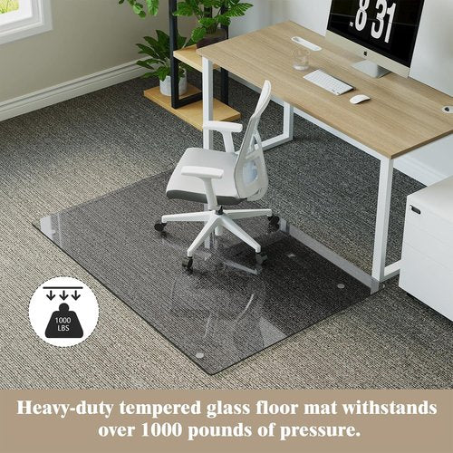 Koonmi Tempered Glass Chair Mat - Heavy Duty Office Floor Protector for Hardwood & Carpets | 30" x 48" Grey
