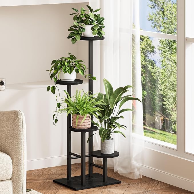 5 Tier Plant Stand Indoor, Corner Plant Shelf, Plant Shelves Organizer, Flower Stand for Multiple Plants, Tall Wood Plant Shelf Holder for Indoor, for Living Room, Balcony GPS108BW