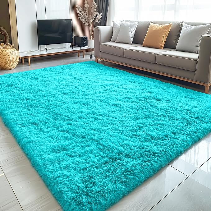 OLANLY 5x8 Machine Washable Large Area Rugs for Living Room, Bedroom, Soft Fluffy Shaggy Bedside Rug, Indoor Floor Carpet for Kids Girls and Boys, Dorms, Nursery, Home Decor Aesthetic, Teal Blue