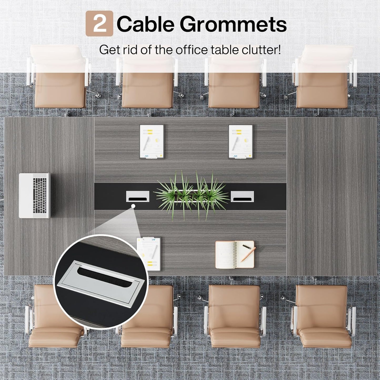 Tribesigns 8FT Conference Table Set - Large Wooden Meeting Table for 10 People | Durable Metal Frame
