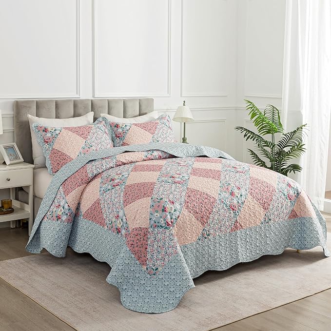 HoneiLife Quilt Set Queen Size - Quilted Bedding Sets 3-Pieces,Microfiber Quilt Sets Lightweight Bedspreads Retro Bed Cover Coverlets for Queen Bed