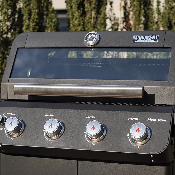 Monument Grills 4+1 Outdoor Barbecue Stainless Steel 4 Burners & 1 Side Burner Propane Gas Grill, 52,000 BTU Patio Garden Barbecue Grill with Knob Controls, Mesa425, Black